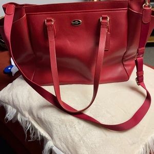 Coach red leather diaper bag great condition doubles as overnight bag